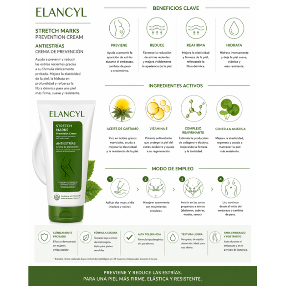 Elancyl Antiestrías Crema Prevención 200 ml | Crema corporal antiestrías