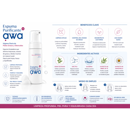 IDP AWA espuma purificante limpieza facial piel grasa acne 150ml 2