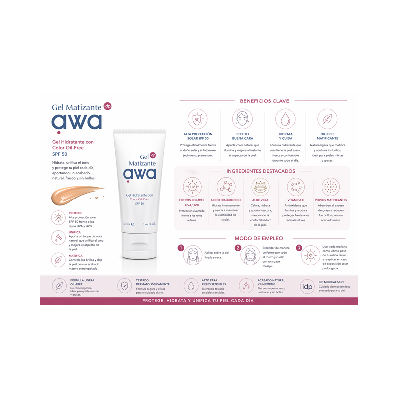 IDP AWA Gel matizante facial SPF 50
