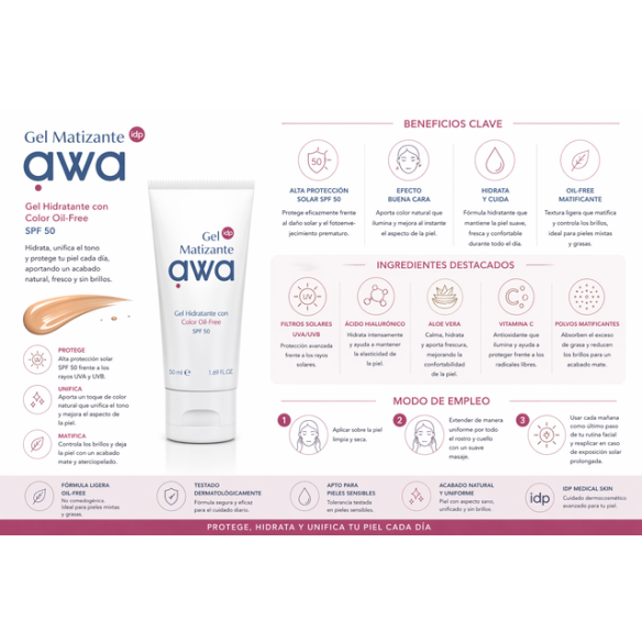 IDP AWA Gel matizante facial SPF 50
